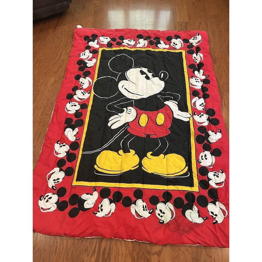 Vintage Disney Mickey Mouse Twin Bed Comforter And Pillowcase 1990s